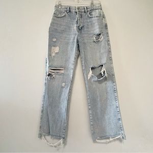 Zara 90s light blue wash wide leg high waist ripped jeans 100% cotton